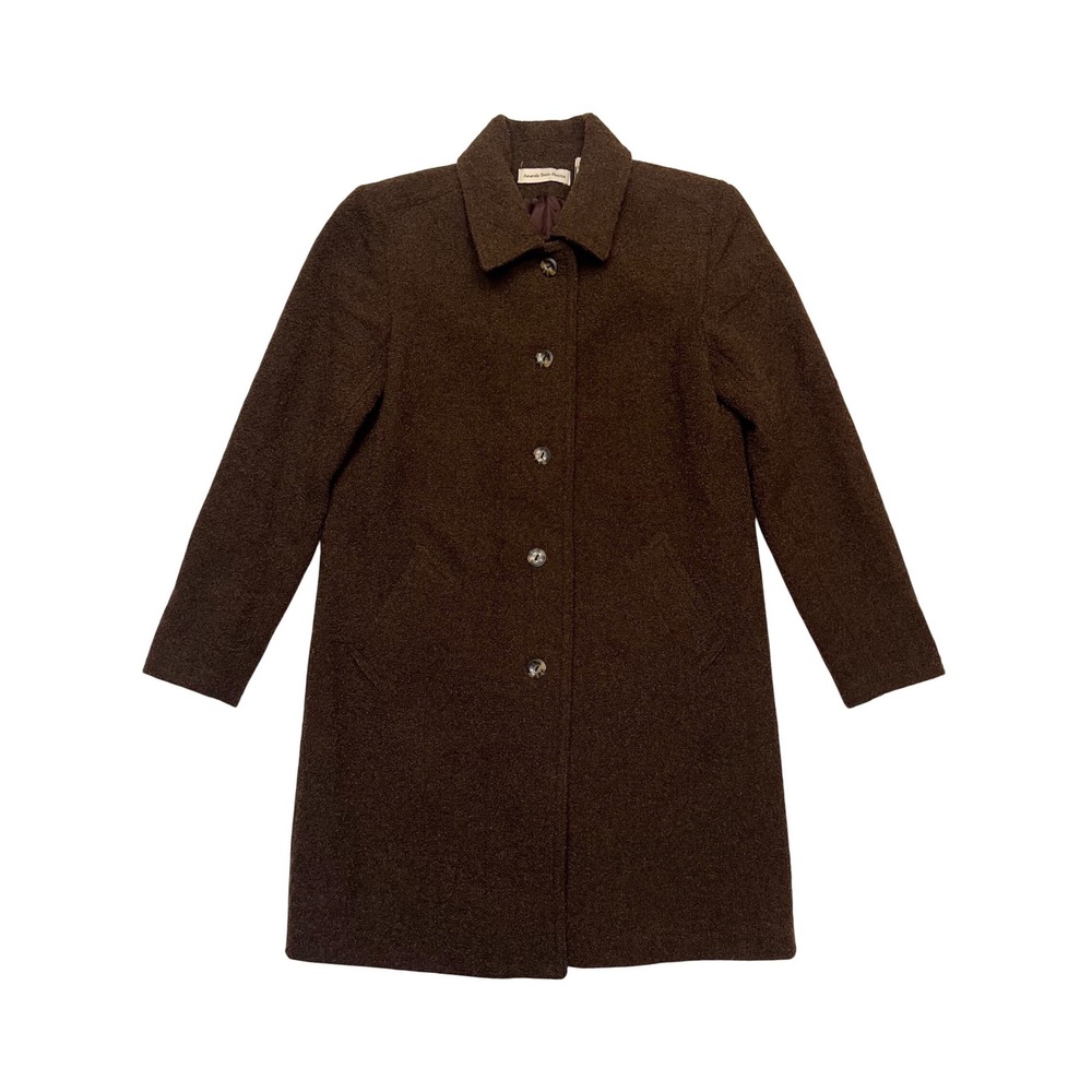 Amanda Smith Petite Brown 90s Vintage Wool Blend Textured Coat Jacket Size 4P